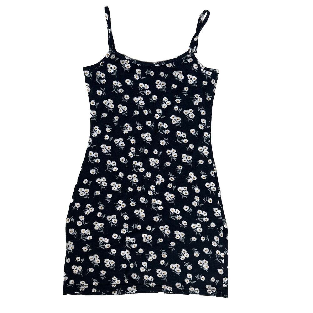 Vintage 90s Little Black Mini Dress Womens Whimsy Goth Ditsy Floral Size X/XS